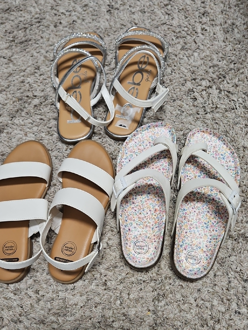 Lot Of 3 Pairs Of Girls White Summer Sandals